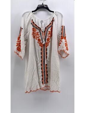CHIC CONNECTION Women's White-Orange Embroidered Short Sleeve Mini Dress SZ XL